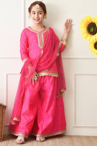 Girls pink ethnic sharara set with dupatta     festive ethnic wear for girls ilksd32
