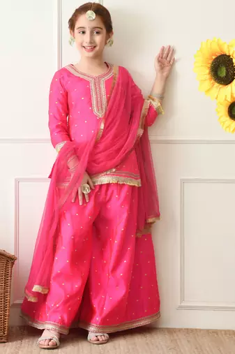 Girls pink ethnic sharara set with dupatta     festive ethnic wear for girls ilksd32