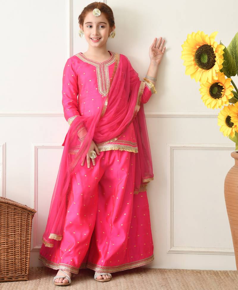 Girls pink ethnic sharara set with dupatta     festive ethnic wear for girls ilksd32