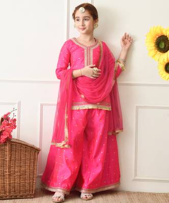 Girls pink ethnic sharara set with dupatta     festive ethnic wear for girls ilksd32 2