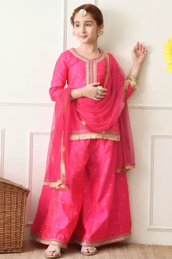 Girls pink ethnic sharara set with dupatta     festive ethnic wear for girls ilksd32