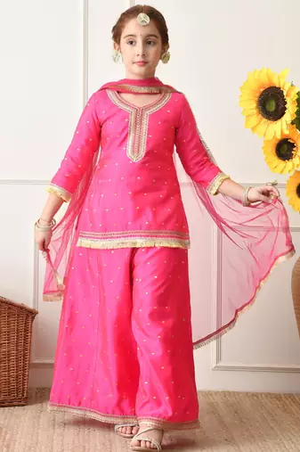 Girls pink ethnic sharara set with dupatta     festive ethnic wear for girls ilksd32