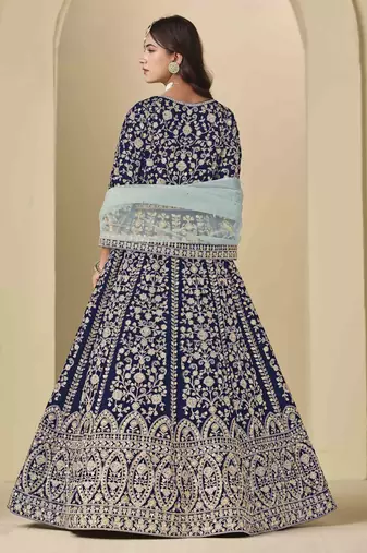 Navy blue velvet heavy thread embroidery with sequins work salwar kameez