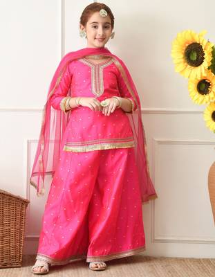Girls pink ethnic sharara set with dupatta     festive ethnic wear for girls ilksd32 4