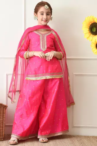 Girls pink ethnic sharara set with dupatta     festive ethnic wear for girls ilksd32