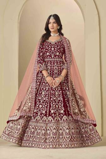 Maroon velvet heavy thread embroidery with sequins work salwar kameez