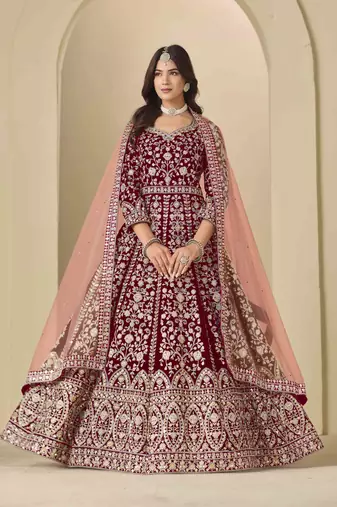 Maroon velvet heavy thread embroidery with sequins work salwar kameez