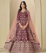 Maroon velvet heavy thread embroidery with sequins work salwar kameez