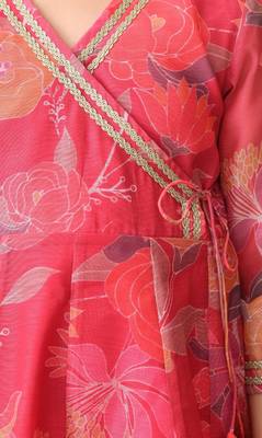 Girls pink floral printed angrakha sharara set with dupatta ilksd29 3