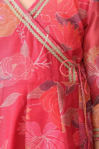 Girls pink floral printed angrakha sharara set with dupatta ilksd29