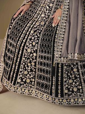 Black velvet heavy thread embroidery with sequins work salwar kameez 5