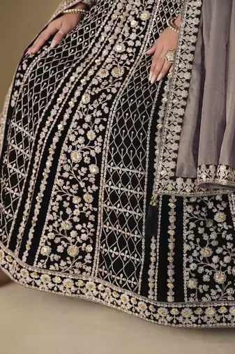 Black velvet heavy thread embroidery with sequins work salwar kameez