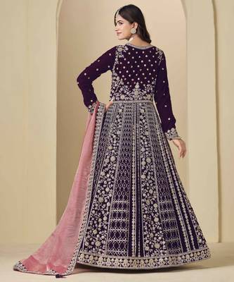 Purple velvet heavy thread embroidery with sequins work salwar kameez 4