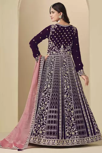 Purple velvet heavy thread embroidery with sequins work salwar kameez