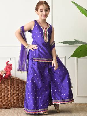 Girls purple floral angrakha style sharara set with dupatta     festive ethnic wear for girls ilksd24 1