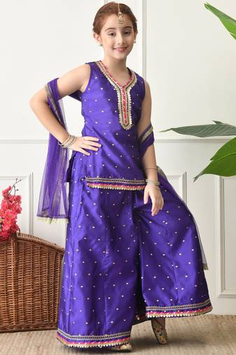 Girls purple floral angrakha style sharara set with dupatta     festive ethnic wear for girls ilksd24