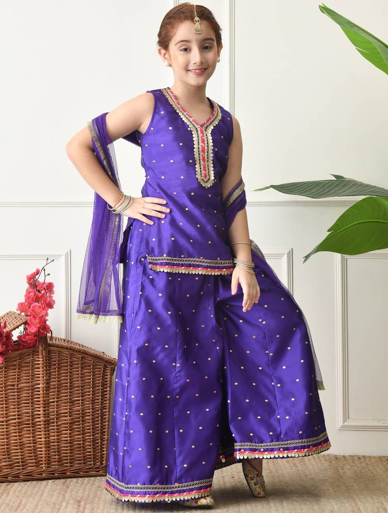 Girls purple floral angrakha style sharara set with dupatta     festive ethnic wear for girls ilksd24