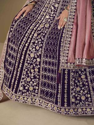 Purple velvet heavy thread embroidery with sequins work salwar kameez 5