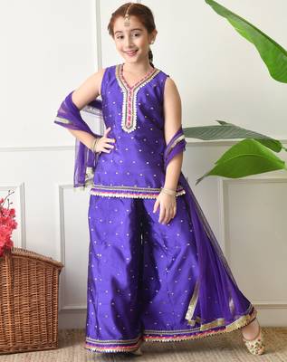 Girls purple floral angrakha style sharara set with dupatta     festive ethnic wear for girls ilksd24 2