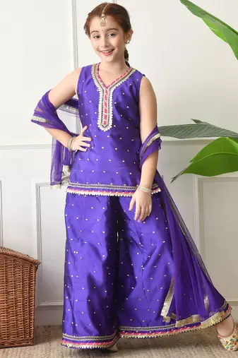 Girls purple floral angrakha style sharara set with dupatta     festive ethnic wear for girls ilksd24