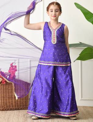 Girls purple floral angrakha style sharara set with dupatta     festive ethnic wear for girls ilksd24 3