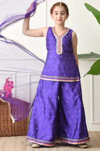 Girls purple floral angrakha style sharara set with dupatta     festive ethnic wear for girls ilksd24