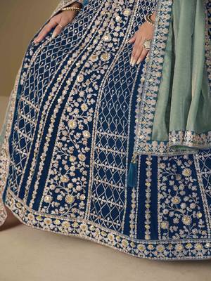 Blue velvet heavy thread embroidery with sequins work salwar kameez 5