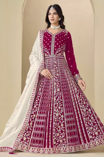 Rani pink velvet heavy thread embroidery with sequins work salwar kameez