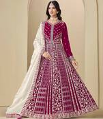 Rani pink velvet heavy thread embroidery with sequins work salwar kameez