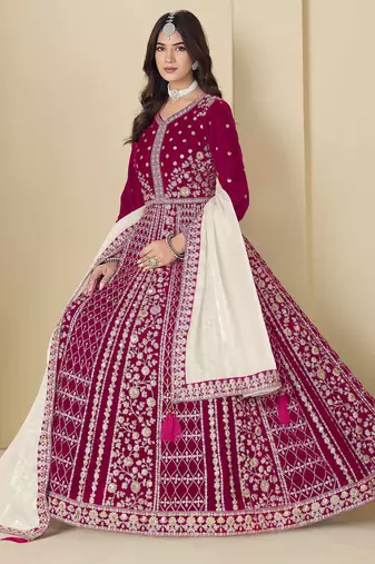 Rani pink velvet heavy thread embroidery with sequins work salwar kameez