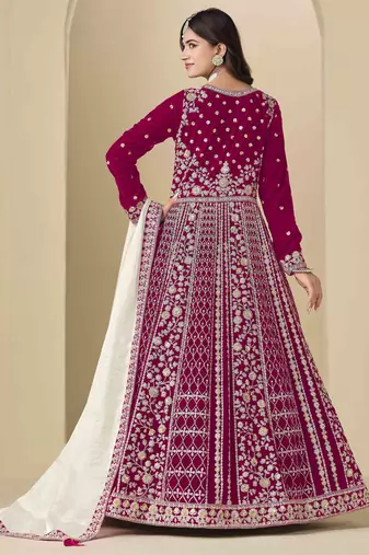 Rani pink velvet heavy thread embroidery with sequins work salwar kameez