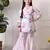 Girl's floral printed kurta sharara set     pink lotus print. ilks001