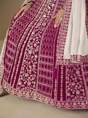 Rani pink velvet heavy thread embroidery with sequins work salwar kameez 5