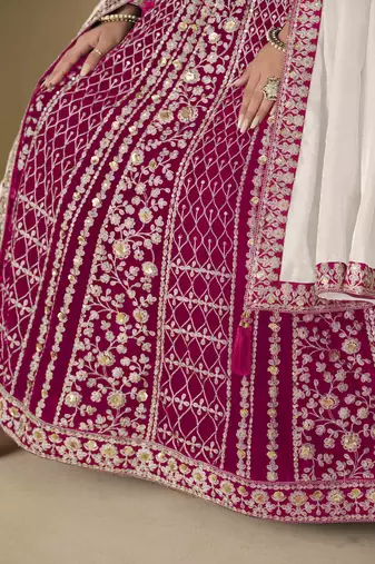 Rani pink velvet heavy thread embroidery with sequins work salwar kameez