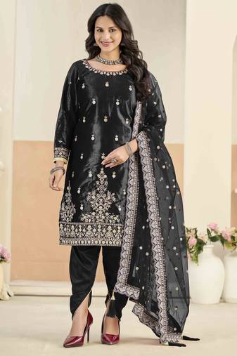 Black ice velvet heavy thread embroidery with sequins work salwar kameez