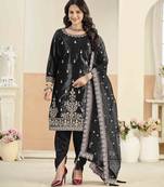 Black ice velvet heavy thread embroidery with sequins work salwar kameez