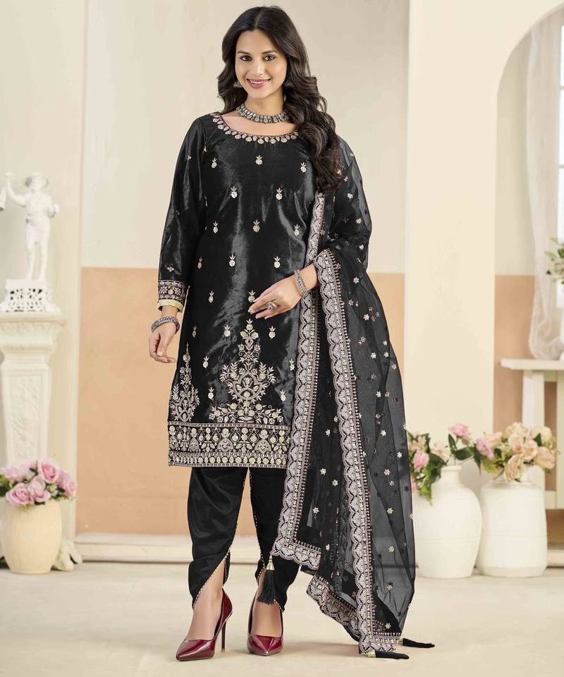 Black ice velvet heavy thread embroidery with sequins work salwar kameez