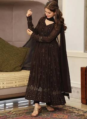 Black georgette anarkali suit with allover embroidery 2