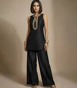 Black embroidered raw silk co ord set