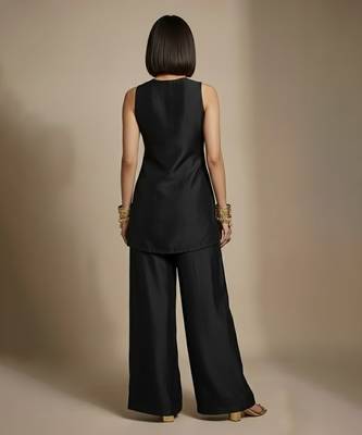 Black embroidered raw silk co ord set 3