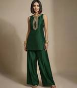 Green embroidered raw silk co ord set
