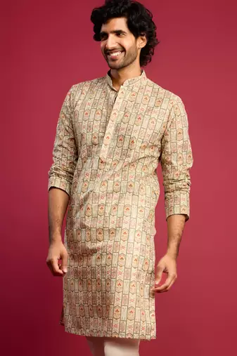 mint green cotton blend digital print sequin long kurta | wedding festive wear