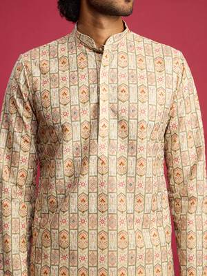 mint green cotton blend digital print sequin long kurta | wedding festive wear 2