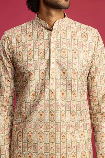 mint green cotton blend digital print sequin long kurta | wedding festive wear