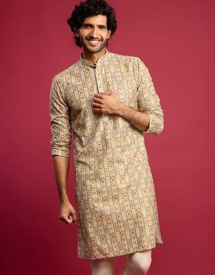 mint green cotton blend digital print sequin long kurta | wedding festive wear 3