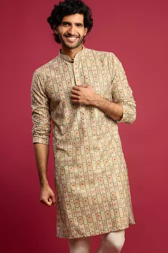 mint green cotton blend digital print sequin long kurta | wedding festive wear