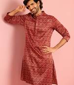 maroon silk blend kurta | all-over traditional ajrakh digital print design