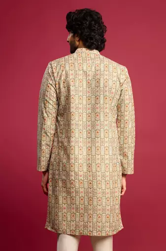 mint green cotton blend digital print sequin long kurta | wedding festive wear