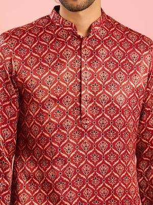 maroon silk blend kurta | all-over traditional ajrakh digital print design 2