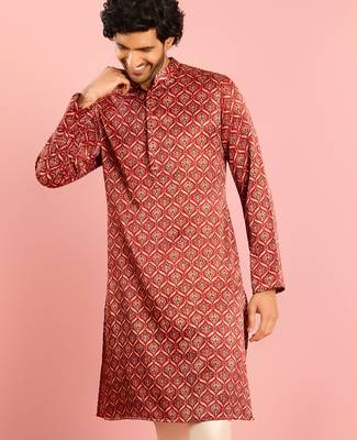 maroon silk blend kurta | all-over traditional ajrakh digital print design 3